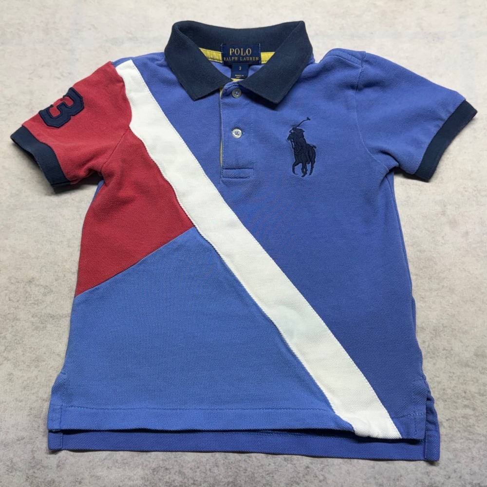 Polo Ralph Lauren Big Pony Boys 3T Blue Colorblock Diagonal Sash 3 Polo‎ Shirt